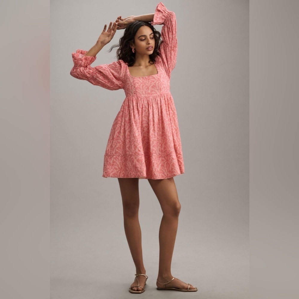 NWT Size S -Pilcro Long-Sleeve Babydoll Mini Dress (100% Cotton, made in India)